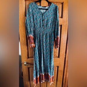 Floral Teal and Orange Women's Dress